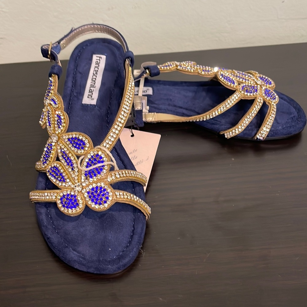 Blue Swarovski crystal sandals